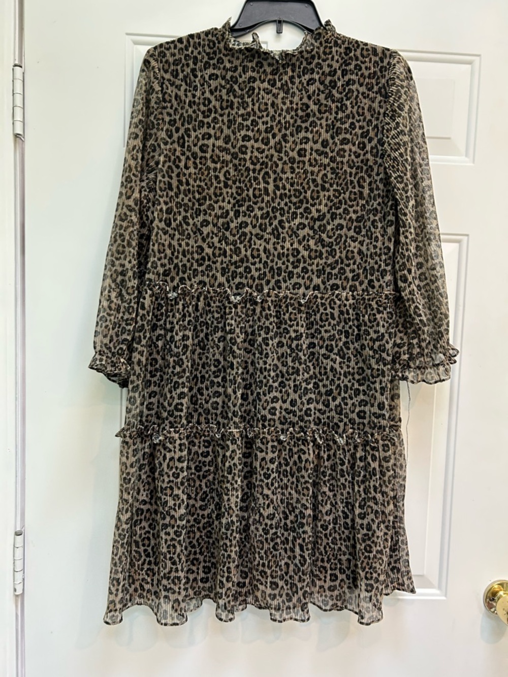 Just...Taylor Black and Brown Sheer Leopard-Print Trim Ruffled Neck Dress 12 - Picture 7 of 7